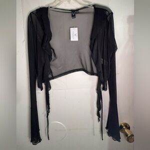 Windsor Women’s Black Sheer Crop Top Long Sleeve